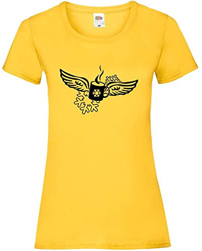 Taza de vino caliente con alas de ángel para mujer, Girasol amarillo, S