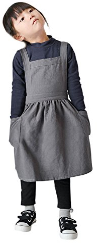 Kinderkochschürze Mädchen S/M Küchenschürze Baumwolle Leinen Malschürze mit Fronttasche Bastelschürze Einstellbar Kochschürze Backschürze Latzschürze für 3-10 Jahre Kochen Backen Malerei Grau S