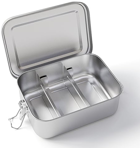 Feelhap Lunch Box in Acciaio Inox,Bento Box Porta Merenda Porta Pranzo in Metallo Con 2 Partizione Rimovibile,Contenitore Ermetico per Alimenti Scatola per Il Pranzo Adatta A Bambini e Adulti - 800ml