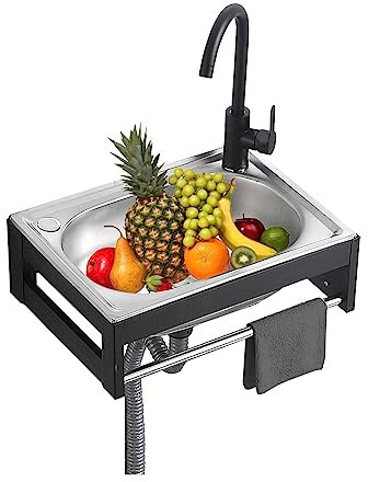 whalebee Utility Sink For Indoor Outdoor, Wall-mounted Single Bowl Kitchen Sink With Drainer Unit And Tap, Commercial Restaurant Sink Antioverflow, Antirust, Antiscratch