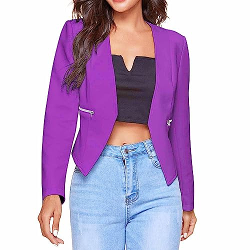 Blazer pour femme - Court - Slim - Élégant et léger - Pour le travail, le bureau, le travail - Couleur unie - Manches longues