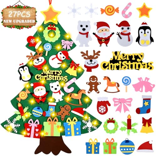 UNTIL YOU Filz-Weihnachtsbaum, DIY-Filz-Weihnachtsbaum für Kleinkinder mit 27pcs Xmas Ornament, 80cm DIY-Filz-Weihnachtsbaum-Set für Kinder, handgemachte Neujahrs-Weihnachts-Tür hängende Dekorationen