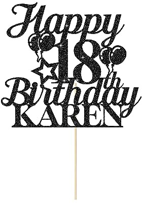 Happy 18th Birthday Cake Topper Personalised Cake Decorations Double-Sided Glitter Cake Topper Custom Cake Toppers with Any Age & Name for 18th 21st 30th 40th 50th 60th(Black)