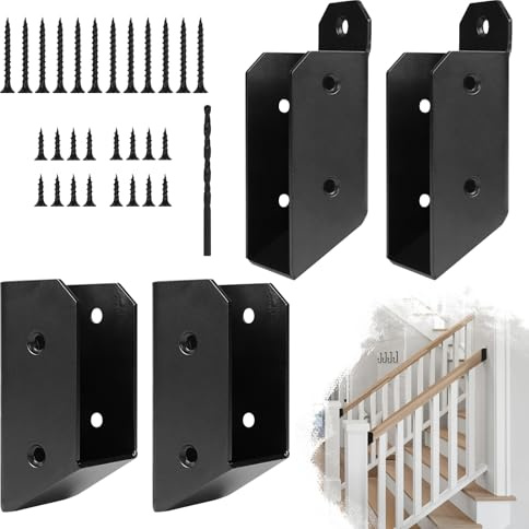 Rasugarlary Deck Railing Brackets Connectors, 4pcs 30° Stair Railing Hangers 2x4 Brackets (Actual 1.5x3.5) for Fence Railing Handrail Stair Wood Lumber Post with Screws, Black(30°,2 Set)