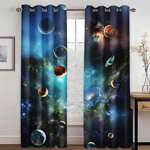 KARPIX Universum Planet - Tenda per finestra con occhielli, opaca, per bambini e ragazzi, 2 pannelli (1,150 x 166 cm (2 x 75 x 166 cm)