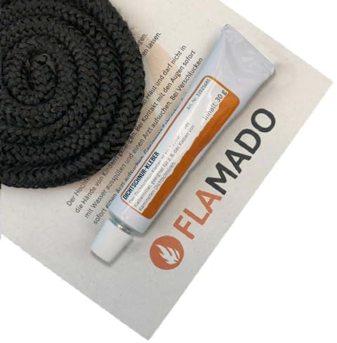 Feuerfest 123 - Ofendichtschnur inkl. Kleber Ø 12 mm x 2 Meter, Ofen-Dichtungsband für Kaminofen, hitzebeständig bis 500 °C, Glasgewebe, Abdichtung für Kamine & Öfen, reißfest