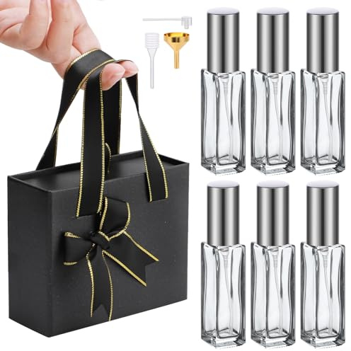 Segbeauty Parfum Zerstäuber für Unterwegs, 6 Stück Zerstäuber 10ml, Nachfüllbare Parfümzerstäuber, Parfüm Sprühflasche Glas mit Geschenkbox, Tragbare Parfümflasche für Geschenke (Grau)