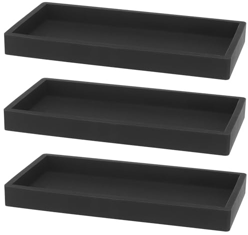 MUNGHOK 3 Stück Silikon Deko Tablett Rechteckig Schwarz, 20 x 10 cm Badezimmer Tablett Schwarz Silikon Ablageschale für Licht, Seife, Kosmetik, Schmuck, Pflanze