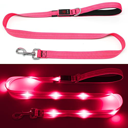 KOSKILL 1,2 m LED Hundeleine, USB wiederaufladbare Beleuchtete Hundeleine Sicherheits für nächtliche Spaziergänge, reflektierende Nylonleinen mit gepolstertem Griff für mittelgroße und große Haustiere