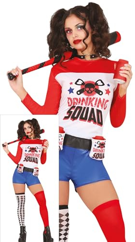 FIESTAS GUIRCA Drinking Squad Kostüm für Damen, Harlekin-Kostüm, Rot und Blau, Junggesellinnenabschiedskostüme für Damen