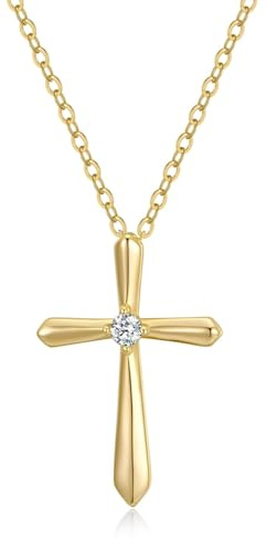 GAVU Firmungskette Konfirmationskette mit Zirkonia Kreuz Anhänger aus 925 Stering Silber Gebetskette für Damen