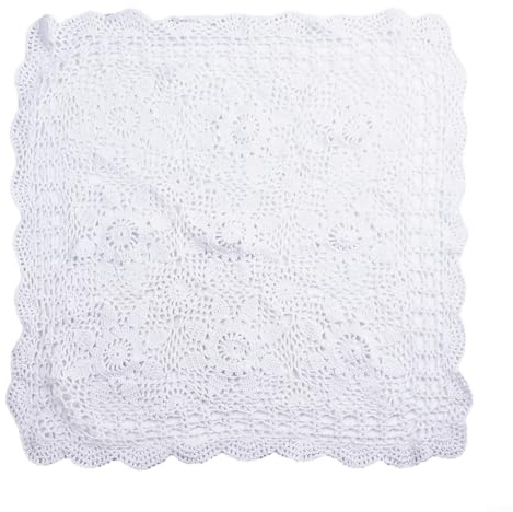 Quadratische Tischdecke im Vintage-Stil, gehäkelt, handgefertigt, Baumwolle, Spitzendeckchen, ausgehöhlt, Tischdecke (60 x 60 cm, Weiß)