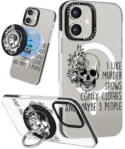 Lotadilo Case for iPhone 16 Case with Magsafe Ring Holder - for Women Skull Design TPU Phone Cover for Girls Girly Funny Fashion