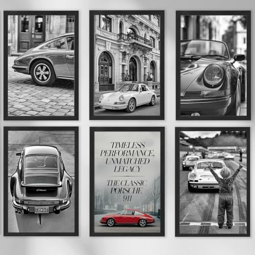 Porsche 911 Poster 6er Set Deko Wandbilder für Wohnzimmer, Home-Office, ohne Rahmen, 6x A3 (29,7 x 42,0 cm)