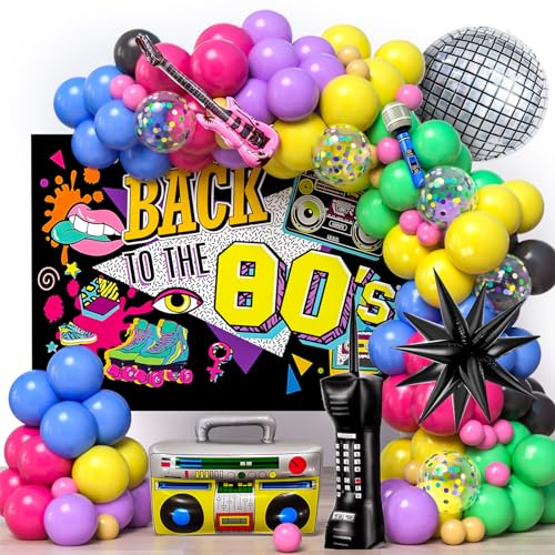 G.C 80er 90er Jahre Party Deko, 95 Stück Retro Disco Mottoparty Ballon Girlande mit Hintergrund Bunt Luftballons Discokugel Gitarre Mikrofon Audio Folienballons 80s 90s Hip Hop Geburtstag Deko