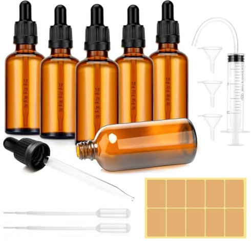 Pavlleen 6 pcs pipettes de 100 ml,flacons en verre marron,dont 6 accessoires auxiliaires,pour huiles essentielles,huiles de parfum,colorants liquides,mélanges d'aromathérapie