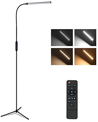 Rosnek Stehlampe LED, Standleuchten Dimmbar mit Fernbedienung und Touch-Steuerung, 9 Farbtemperaturen & 6 Helligkeiten, 12W Stehleuchte Schwarz für Schlafzimmer, Wohnzimmer, Büro
