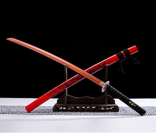 Handgjorda träsvärd med skida, naturlig mahogny katana, trä samurai svärd utbildning Bokken, för Anime Cosplay, Iaido, Kendo träning, födelsedagsjulklappar-103CM