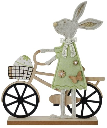 Deko Aufsteller für Ostern Fahrrad Nette Kaninchen Ostern Desktop Dekoration Osterdekoration aus Holz Osterdeko zum Hinstellen