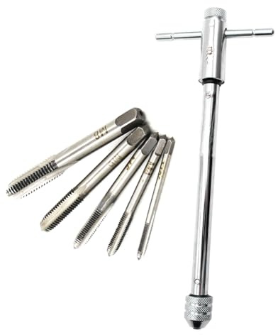 Swiixxer Langer, Verstellbarer, Silberner Ratschen-Gewindebohrer mit T- und 5 Metrischen Gewindebohrern mit M3-M8-Gewinde Von 3 mm Bis 8 mm