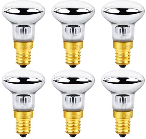 6 Pezzi Lava Lampadina E14 30W R39 Lampadina a Incandescenza, Luce Calda 2700K, 340LM, AC 230V, Filamento R39 Attacco Piccolo per Lavalamp, Lampade a Lava, Lampada Vulcano, Lampada Bolle