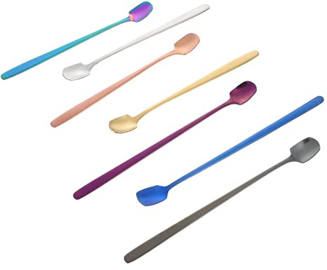 COLLBATH 7 Cucharas para Café y Té de Acero Inoxidable, Mango Largo, Multicolor (plata, Dorado, Oro Rosa, Azul, Negro, Púrpura), Uso Diario en Cocina, Set de 7 Piezas