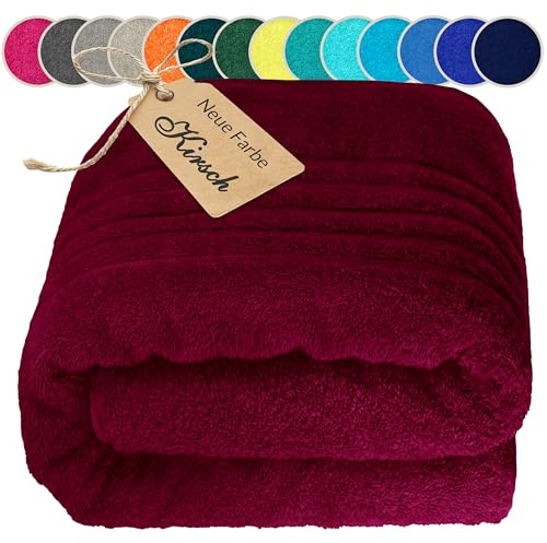 Lashuma Saunahandtuch London extra langes Saunatuch 80x220 cm Kirschrot | 500 g/m² Frottee aus 100% Baumwolle, flauschig & saugstark. Ideales Liegetuch für Sauna, Garten- & Poolliege