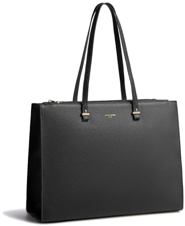 David Jones - Damen Shopper Handtasche - Große Schultertasche PU Leder Frau - Laptop 15 Zoll Arbeit Büro Schule Uni Elegant Tote Bag - Arbeitstasche Business A4 Tasche Lange Henkel Alltag - Schwarz 2
