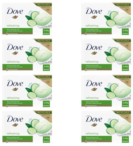 Dove Beauty Cream Bar Seife, robust, verschiedene Düfte, 2 x 90 g (8 Einheiten, Gurke und grüner Tee)