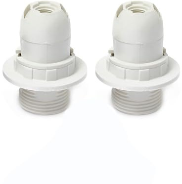 HAPPOW 2 Pack E14 Lamp Holder, White Edison Screw Lamp Holder with Plastic Shell Light Bulb Socket, E14 Pendant Socket & Lampshade Ring for Most Bulbs
