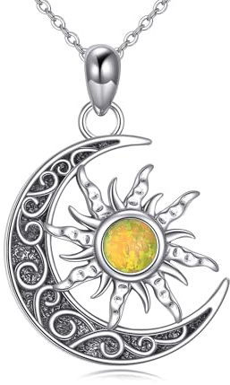 URONE Sonne und Mond Halskette Sterling Silber Mondsichel Opal Anhänger Halskette Schmuck Geschenke für Frauen