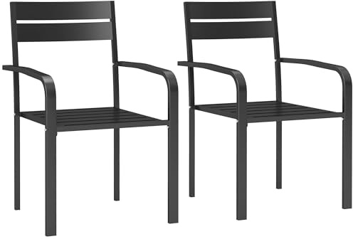 Outsunny - Juego de 2 sillas de jardín apilables al aire libre con reposabrazos, aluminio para jardín, piscina, terraza, color gris oscuro