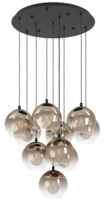 EGLO Cluster Hängelampe Ariscani 1, 10-flammige Pendelleuchte | Hängeleuchte Treppenhaus Galerie, Kronleuchter aus Metall in schwarz und Glas in Kupfer, E27 Fassung, Ø 64,5 cm