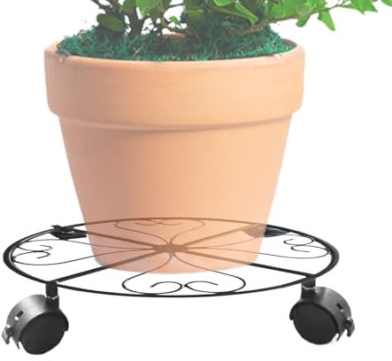 Tanxemery Carrito para plantas | Soporte para flores enrollable de metal, carro de metal estable con función de seguridad para interior y exterior, balcón, terraza, jardín, mesa auxiliar