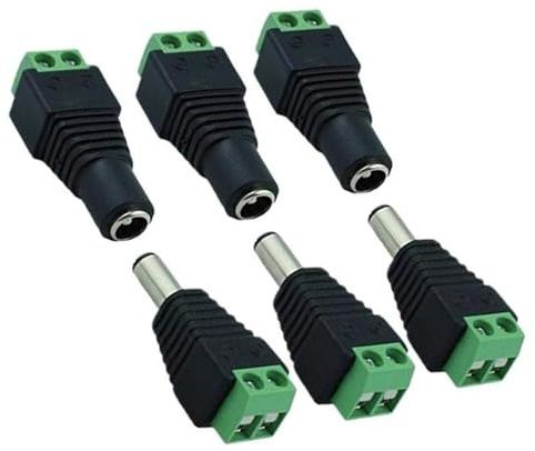 Cjkoonsa 6 Pack 5.5mm x 2.1mm 12V Male Female DC Power Connector, Barrel Female Male DC Jack Plug Adapter Screw Terminal Connector for CCTV Security Camera LED Light Strips