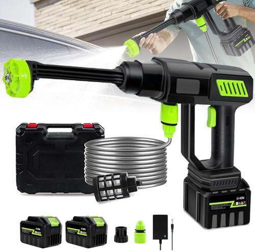 Idropulitrice a Batteria per Auto, Max 120 Bar Idropulitrice Portatile con 2 ×3,0Ah Batteries, Ugello Regolabile 6-in-1, Mini Idropulitrice Professionale, Idropulitrice Senza Fili per Auto e Giardino