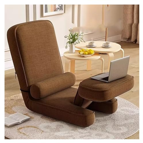 Lazy - Sofá cama convertible, sillón individual ajustable con mesa y almohada, silla plegable multifuncional reclinable para sala de estar (marrón)