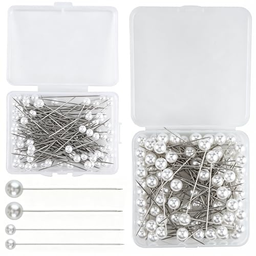 200 Pezzi Perni di Corpetto con Testa di Sfera in Plastica, Spilli Dritti Sartoria Spillo Perni con Testa di Perla, Per Bouquet, Cucito, Artigianato, Decorazioni Per Matrimoni