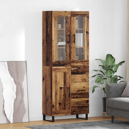 Nqyjm Storage Unit with Wooden Door 3 Drawers High Cabinet Set of 2 Antique Chipboard Wood and Glass Kitchen Sideboard, Kitchen Side Cabinet for Living Room Model 2