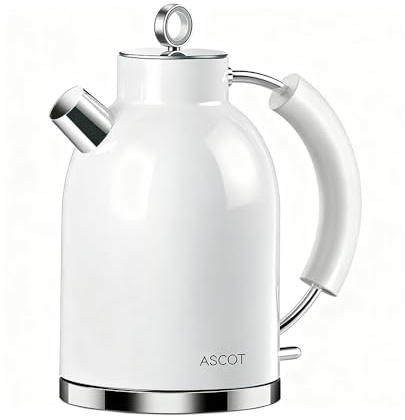 ASCOT Electric Kettle, Stainless Steel Electric Tea Kettle Gifts for Men/Women/Family 1.5L 2200W Retro Tea Heater & Hot Water Boiler, Auto Shut-Off Boil-Dry Protection (White)