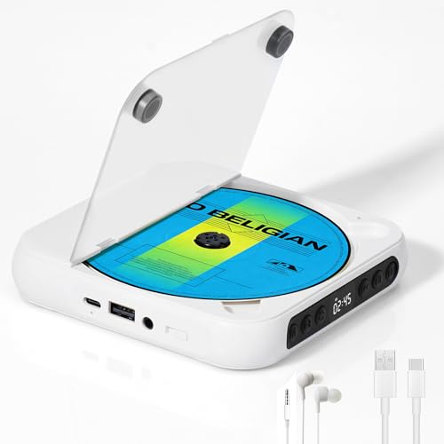Adirigo Lettore CD Portatile con Cuffie 2000 mAh Ricaricabile Lettore CD | Bluetooth 5.3, Ingressi USB/AUX, Discman CD Player Anti-Skip, Funzione di ripetizione , per gli Amanti Della Musica, Bianco