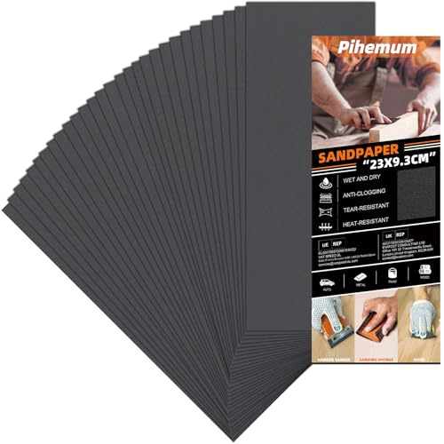 30 Piezas de Lija - Papel de Lija para Madera Grano 1000 Húmedo/Seco, Hojas 23x9 cm para Metal y Pulido Automotriz - Juego Completo para Acabados Profesionales en Muebles y Carrocería