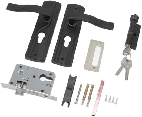 PUSOKEI Universal Silent Bearing Door Handle Lock Set for Home Bedroom Black, Keyed Entry Lock with Keys for Smooth Open and Close, Suitable for Bedrooms, Bathrooms, Offices, Schools, Manganese