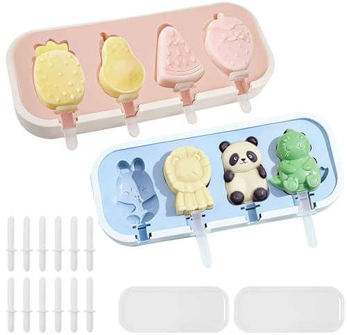 Moldes Helados Silicona, 2 Moldes para Helados con 12 Palitos Reutilizables, DIY Moldes Polos Helados Reutilizable, Moldes Paletas para Postre, Chocolate, Bricolaje