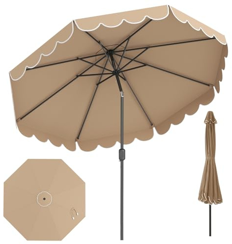 RELAX4LIFE Parasol Inclinable 3M | Parasol de Jardin Extéieur 3M | Inclinaison 30° | Volants Ondulés | Polyester Résistant | Baleines Renforcées | pour Balcon Terrasse (Marron, 3x2,45 M)