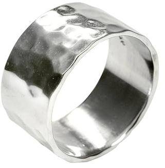 SILBERMOOS Ring Damen Herren Partner Ring Bandring glänzend gehämmert breit Sterling Silber 925