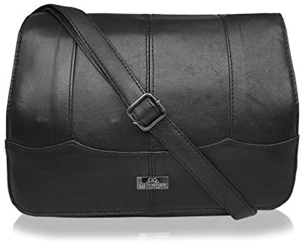 Quenchy London Sac à Main pour Femme, Triple Compartiment - Sac Bandoulière en Cuir Véritable avec 8 Poches - Bandoulière Réglable, L28cm x H20cm x P10cm - QL966K