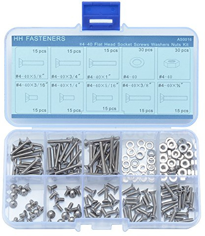 Schraubenset # 4–40 UNC Edelstahl, zöllig, Innensechskant-, Flachkopf-, Senkkopfschrauben, Sechskantmuttern, Unterlegscheiben, Sortiment, Set