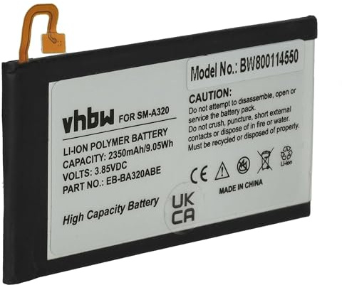 vhbw Akku kompatibel mit Samsung Galaxy A3 2017 | A3 2017 4G, A3 2017 4G LTE, A3 2017 TD-LTE Handy Smartphone Telefon (2350 mAh, 3,85 V, Li-Polymer)