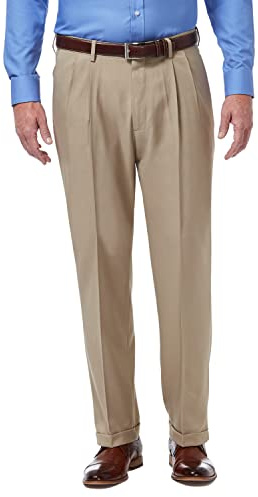 Haggar Herren Premium Comfort Classic Fit Bundfaltenhose Reg Größen Klassische Hose, Mittleres Khaki, 44W / 29L